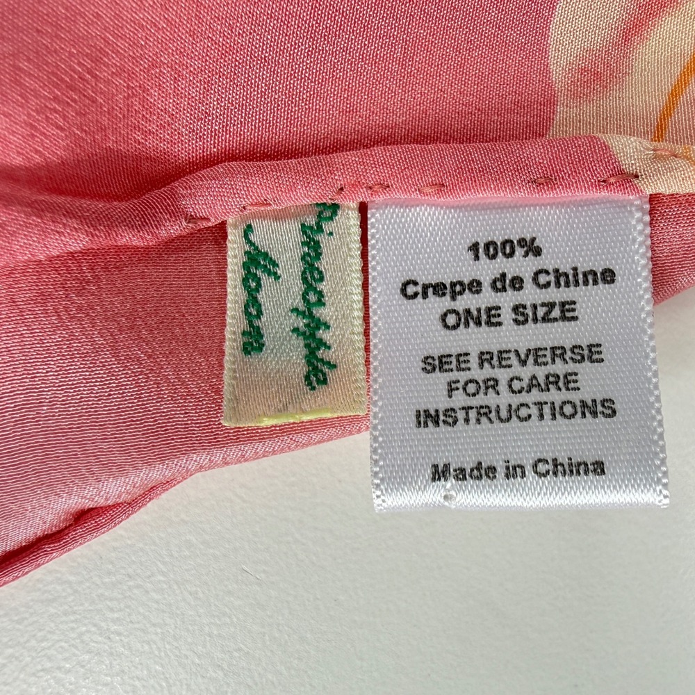 Pineapple Moon Womens OS Tropical Crepe Scarf Wrap Pink Hibiscus Hand Roll - Picture 10 of 13